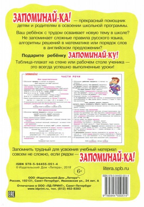 Русский язык. Части речи. Для учащихся 2-5 классов. Плакат ...