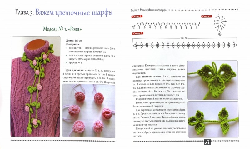 Вязание шарфов с цветами 855