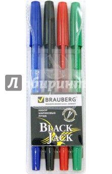  Ручки шариковые, набор 4 штуки (синий, черный, красный, зеленый) (141290)