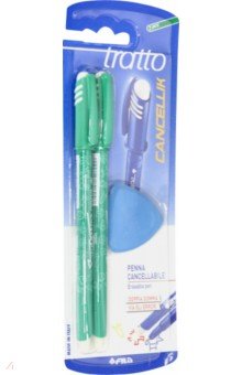  Набор Tratto Cancellik "Пиши-стирай". Шариковые ручки, 2 штуки + ластик. Зеленые (41704)
