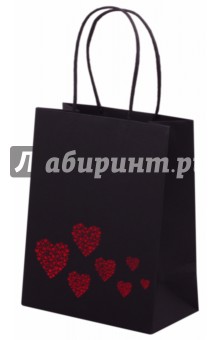 Пакет подарочный "Сердечки на черном" (18 х 10 х 23 см) (45576)