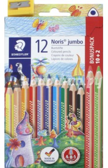Карандаши цветные "Noris Club Jumbo" (12 цветов, трехгранные, точилка) (128NC12P1)