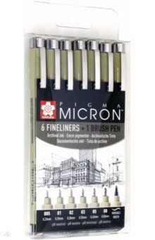 Набор капиллярных ручек "Pigma Micron" 6 штук + 1 Brush (POXSDK7)