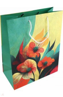 Пакет подарочный Цветы на бирюзовом, L ГК Горчаков