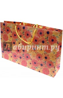 Пакет подарочный. Р3. Оранжевый цветочный ковер (40х25х9).