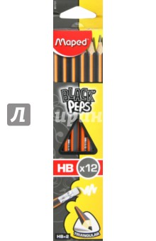 Набор чернографитных карандашей, 12 штук, HB с резинкой (851721).