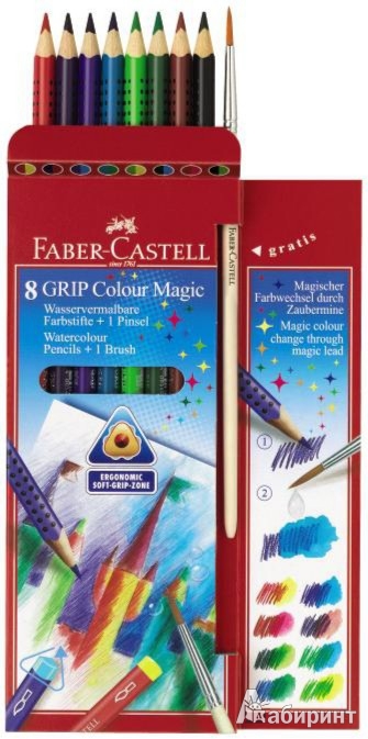 Иллюстрация 1 из 7 для Акварельные карандаши "GRIP COLOUR MAGIC", 8 цветов + кисть (113008) | Лабиринт - канцтовы. Источник: Лабиринт