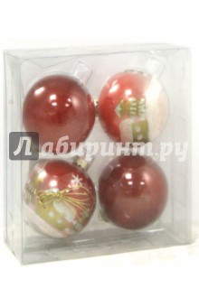 Набор ёлочных шаров (4 штуки,  d=7 см, красный цвет) (TZ 12250).