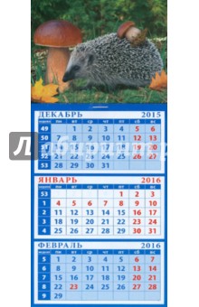 Календарь квартальный на магните 2016. Ежик с грибами (34614).