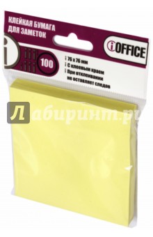 Клейкая бумага для заметок, 76*76 мм, 100 листов, желтая (I-7676-02).