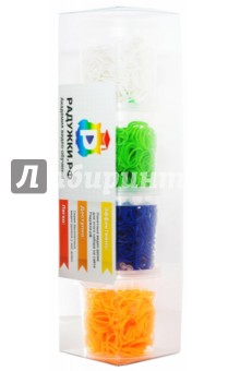 Комплект резинок для плетения №7 (1200 штук, белые, синие, зеленые, оранжевые).