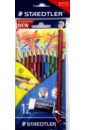 Набор цветных карандашей Wopex Staedtler, 12 цветов + чернографитный карандаш HB + ластик (185SET2).