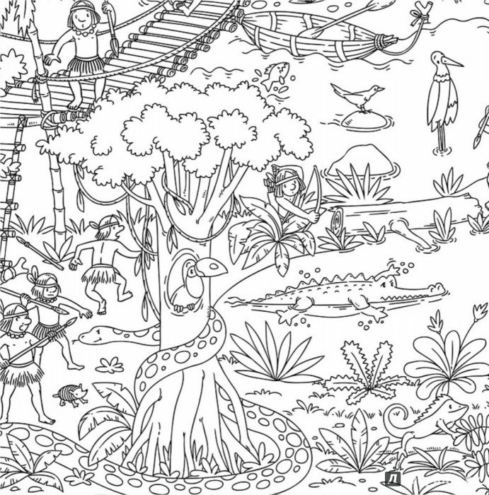 Иллюстрация 1 из 2 для Джунгли. Настенная раскраска (тубус) | Лабиринт - книги. Источник: Лабиринт