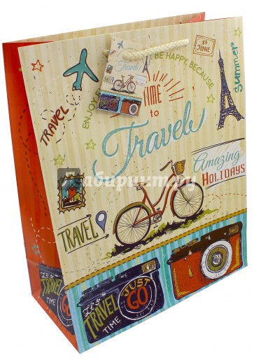 Бумажный пакет "Тревел байк" (26х32,4х12,7 см) (44208)