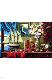 Купить Холст Натюрморт с цветами и кораблём (30х40 см) (Х-3403), Рыжий Кот, Создаем и раскрашиваем картину
