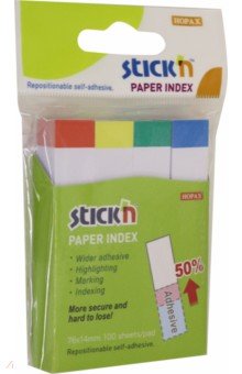 Закладки самоклеющиеся бумажные, 100 листов, 14x76 мм, 4 цвета, с цветным краем (21615).