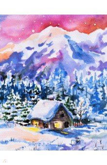 Холст с красками для рисования по номерам Зимний закатный пейзаж