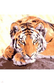 Холст с красками для рисования по номерам Милый отдыхающий тигр.