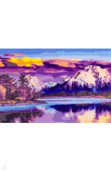 Холст с красками Вид на чистейшее озеро и горы