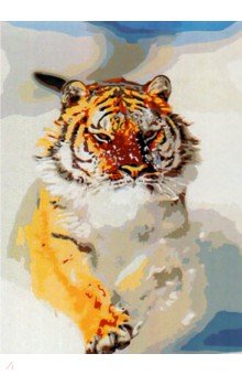 Холст с красками для рисования по номерам. Тигр в снегу.