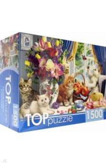 Puzzle-1500. Милые котята в гостиной.