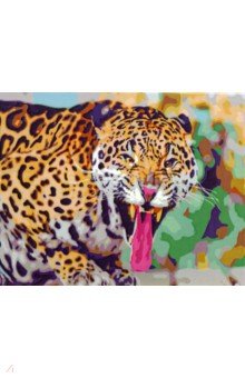 Холст с красками Рычащий леопард