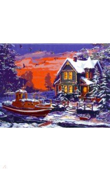 Холст для рисования по номерам Снежный домик на закате