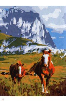 Холст с красками Лошади в горах