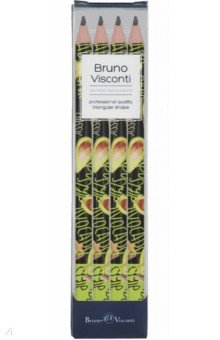 Набор чернографитовых карандашей HappyGraphix Jumbo. Avocado style. Rock star, 4B, 4 штуки