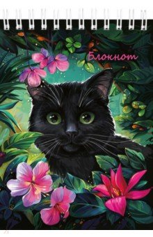 

Блокнот на гребне Кот в цветах, 120 листов, клетка, А6
