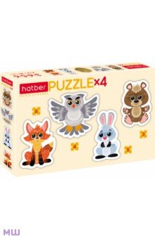 Puzzle-3, 4, 5, 6 фигурные 4 в 1 Лесные звери