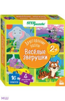 Puzzle-16 Веселые зверята, двусторонний Степ Пазл