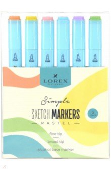 Набор маркеров для скетчинга Simple Pastel, двусторонних, 6 цветов