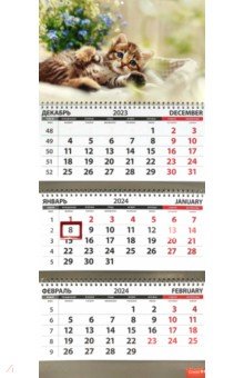 Календарь квартальный на 2024 год Котята. Цветы