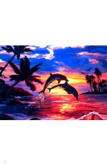 

Картина по номерам на холсте с подрамником Игра дельфинов