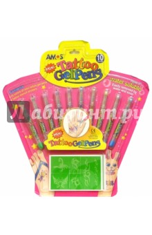 Ручки гелевые TATTOO 10 цветов (мини) в блистере /21633 Ручки гелевые TATTOO 10 цветов (мини) в блистере /21633