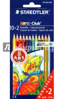 Карандаши 10 цветов + 2 (золотой, серебряный) (144 NC12P1 Noris Club 144) Карандаши 10 цветов + 2 (золотой, серебряный) (144 NC12P1 Noris Club 144)