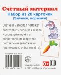 Счетный материал. Набор из 20 карточек. Зайчики, морковки обложка книги