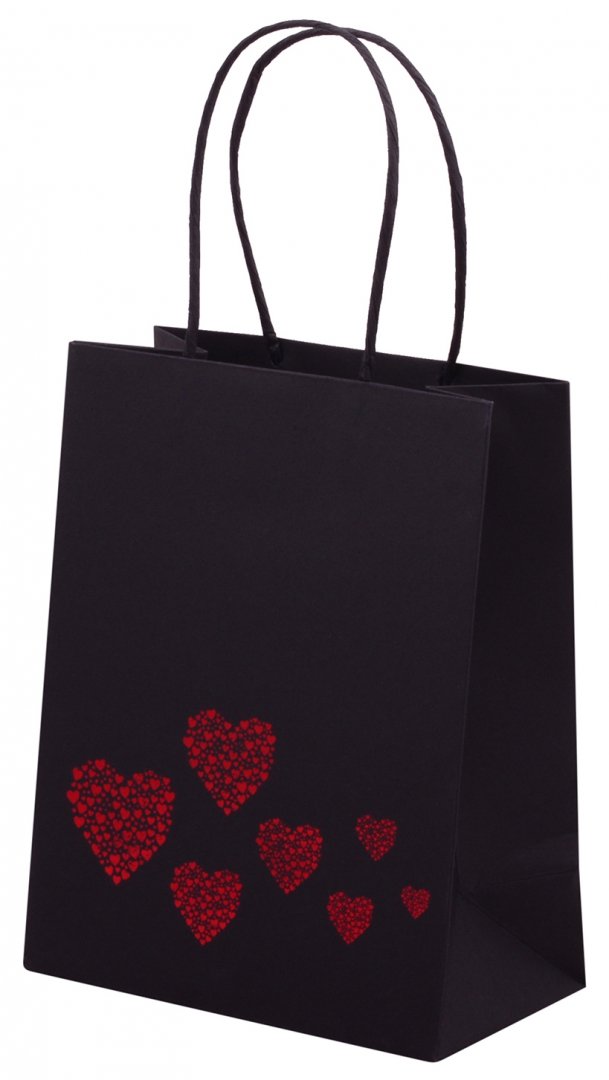 Иллюстрация 1 из 2 для Пакет подарочный "Сердечки на черном" (18х10х23 см) (45576) | Лабиринт - сувениры. Источник: Лабиринт